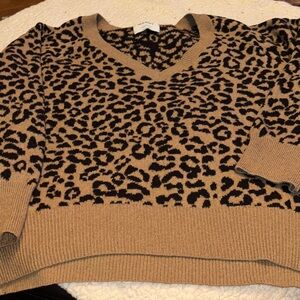 Old Navy Tan and Black Leopard V-Neck Sweater